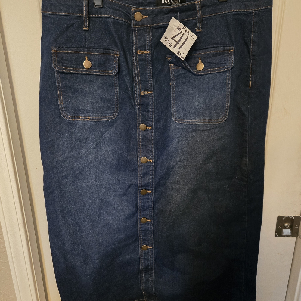 Denim Button-Front Skirt